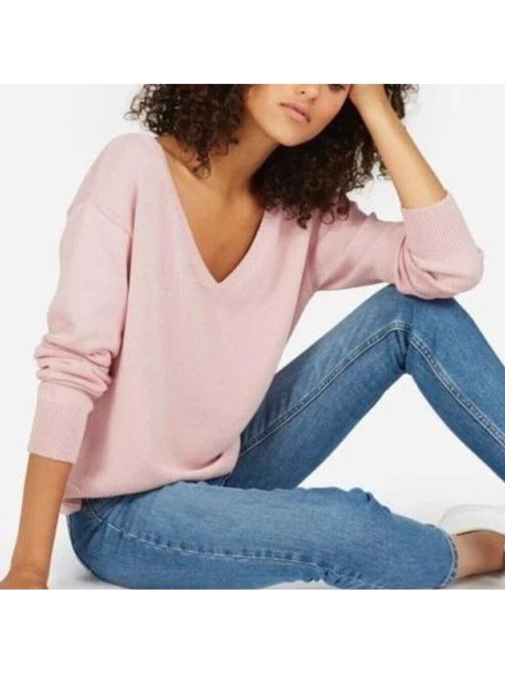 Everlane The V Neck Sweater Cotton Dusty Rose Size Small